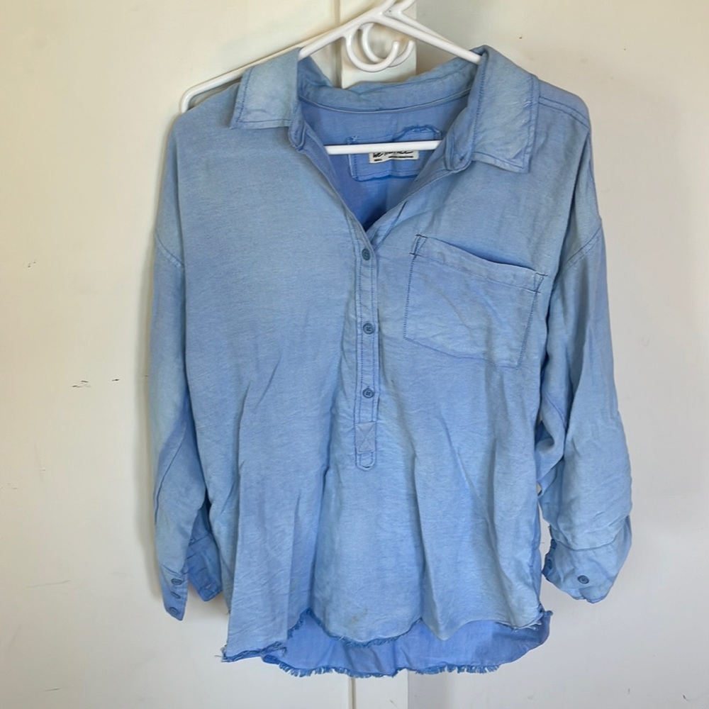 Free People blue half button down shirt